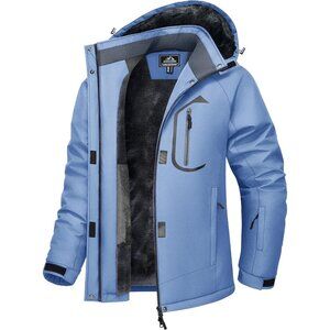 Women's Light Blue Snow Ski Jacket Coat Waterproof Windproof Fleece Lined